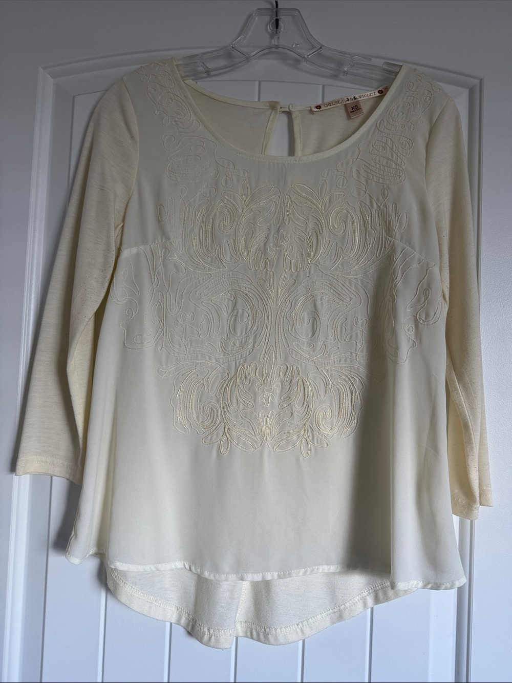 Chelsea & Violet Cream Embroidered Scoop-Neck Women's Top